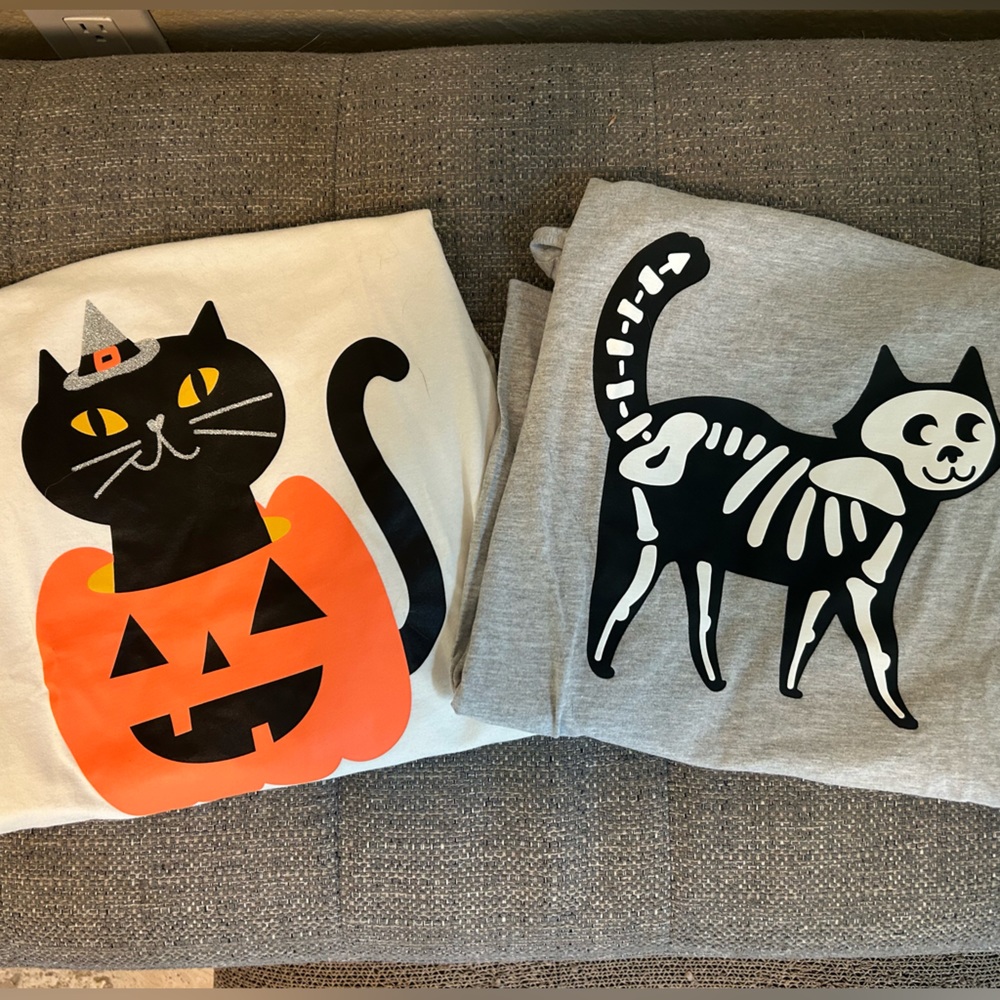 Lot of 2 Halloween Cat Shirts